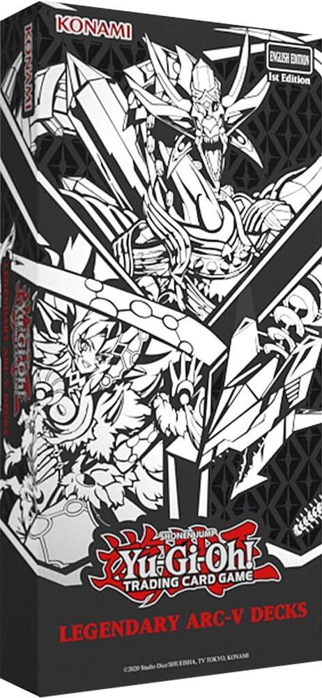 Yugioh trading card game packaging with black and white artwork on a black background