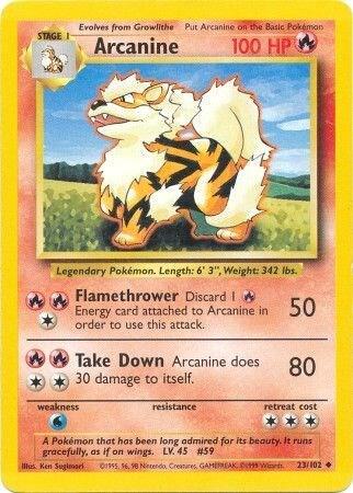 Arcanine Pokémon trading card with character and stats