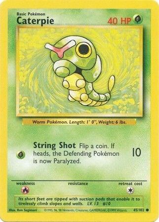 Pokémon trading card featuring Caterpie with yellow border