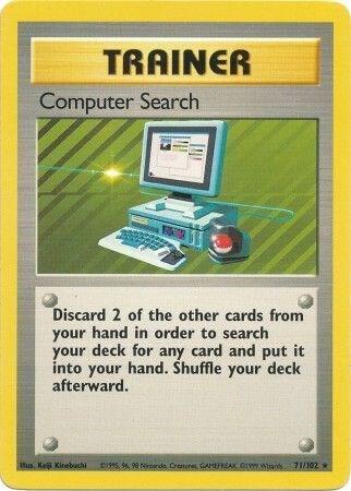Trading card featuring a computer search trainer with text and graphics.