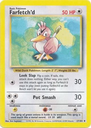 Pokémon trading card featuring Farfetch'd with a yellow border