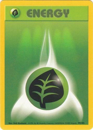 Pokémon trading card with energy symbol and leaf design