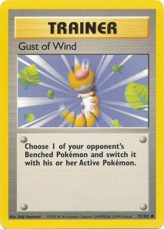 Pokémon trading card featuring 'Gust of Wind' trainer with character illustration and text.