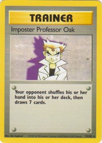 Pokémon trading card featuring Imposter Professor Oak as a trainer.