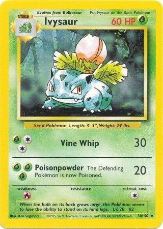 Pokémon trading card featuring Ivysaur with a yellow border and green background.