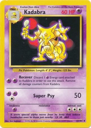 Pokémon trading card featuring Kadabra with yellow and purple design