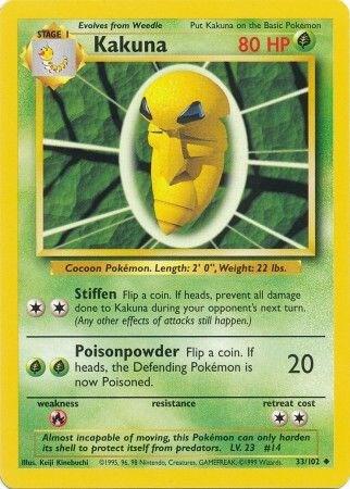 Pokémon trading card featuring Kakuna with green and yellow design