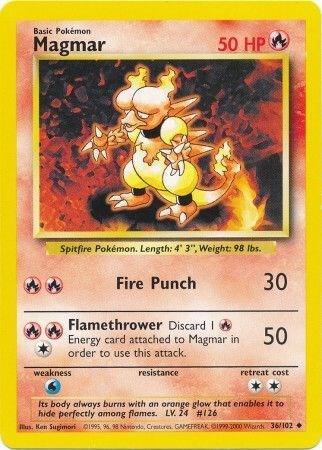 Pokémon trading card featuring Magmar with fire-themed design
