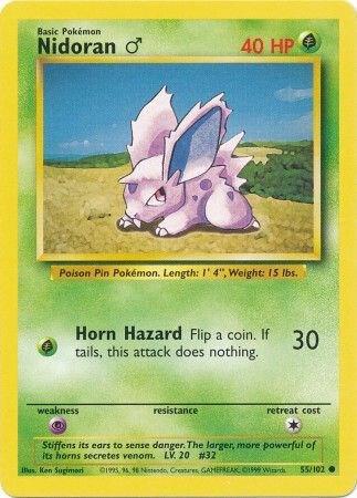 Pokémon trading card featuring Nidoran with a grassy field background