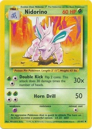 Pokémon trading card featuring Nidorino with a yellow border
