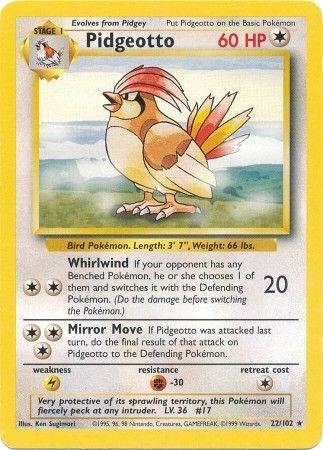 Pidgeotto Pokémon trading card with bird illustration and text