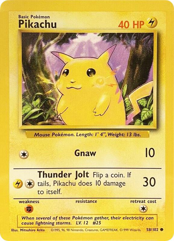 Pokémon trading card featuring Pikachu with game details