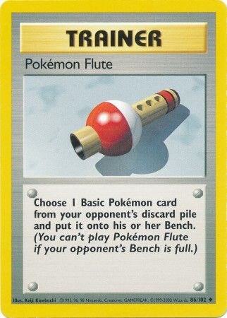 Pokémon trading card featuring a 'Pokémon Flute' trainer card with a yellow border.