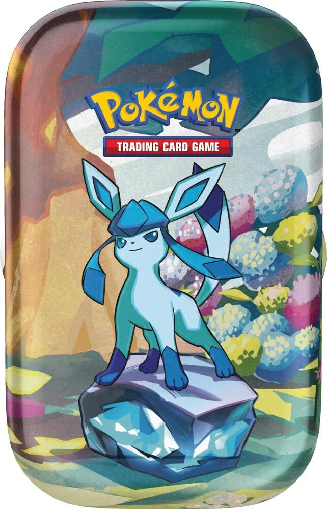 Pokémon trading card game tin featuring a character on a colorful background