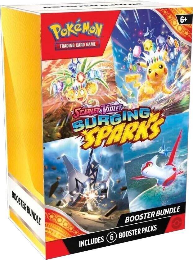 Pokémon trading card game booster bundle packaging with colorful artwork and text.