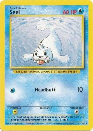 Pokémon trading card featuring Seel with blue and yellow border