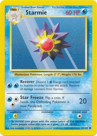 Pokémon trading card featuring Starmie with blue and yellow border