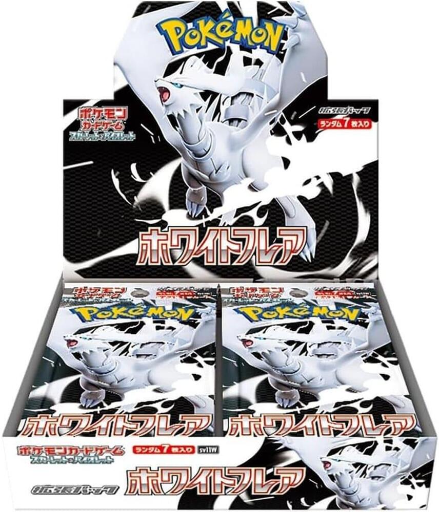 Pokémon trading card game packaging with a white character on a black and gray background