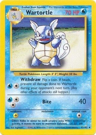 Wartortle Pokémon trading card with turtle design and blue border