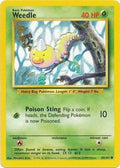Weedle Pokémon trading card with yellow border and green background