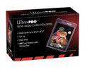 Ultra PRO Semi-Rigid Card Holders box, featuring a black and red design with product details and an illustration of a card holder containing a basketball card.